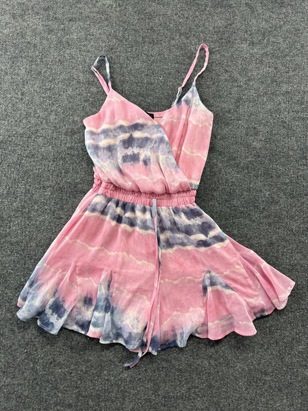 Trixxi Romper Teens Small Pink Tie Dye Chiffon Layered Elastic Waist Summer